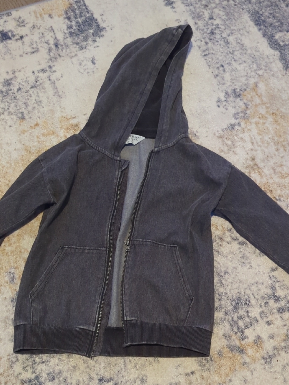 Boys H&M (Size 6-8) Hooded Jean Jacket  Jacket in Washed Charcoal